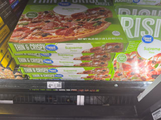 Frozen packaged thin & crispy pizza